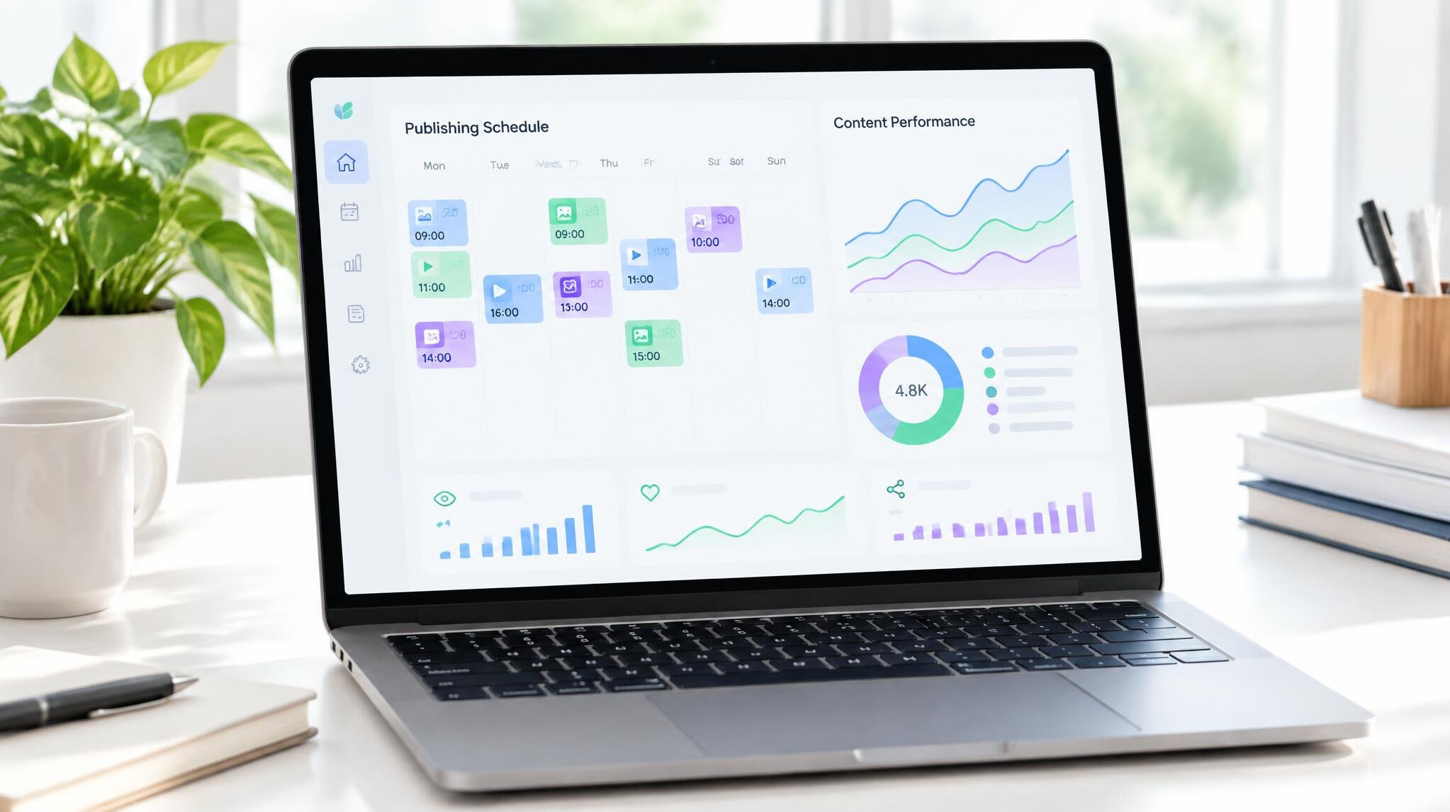 Laptop showing a publishing schedule dashboard