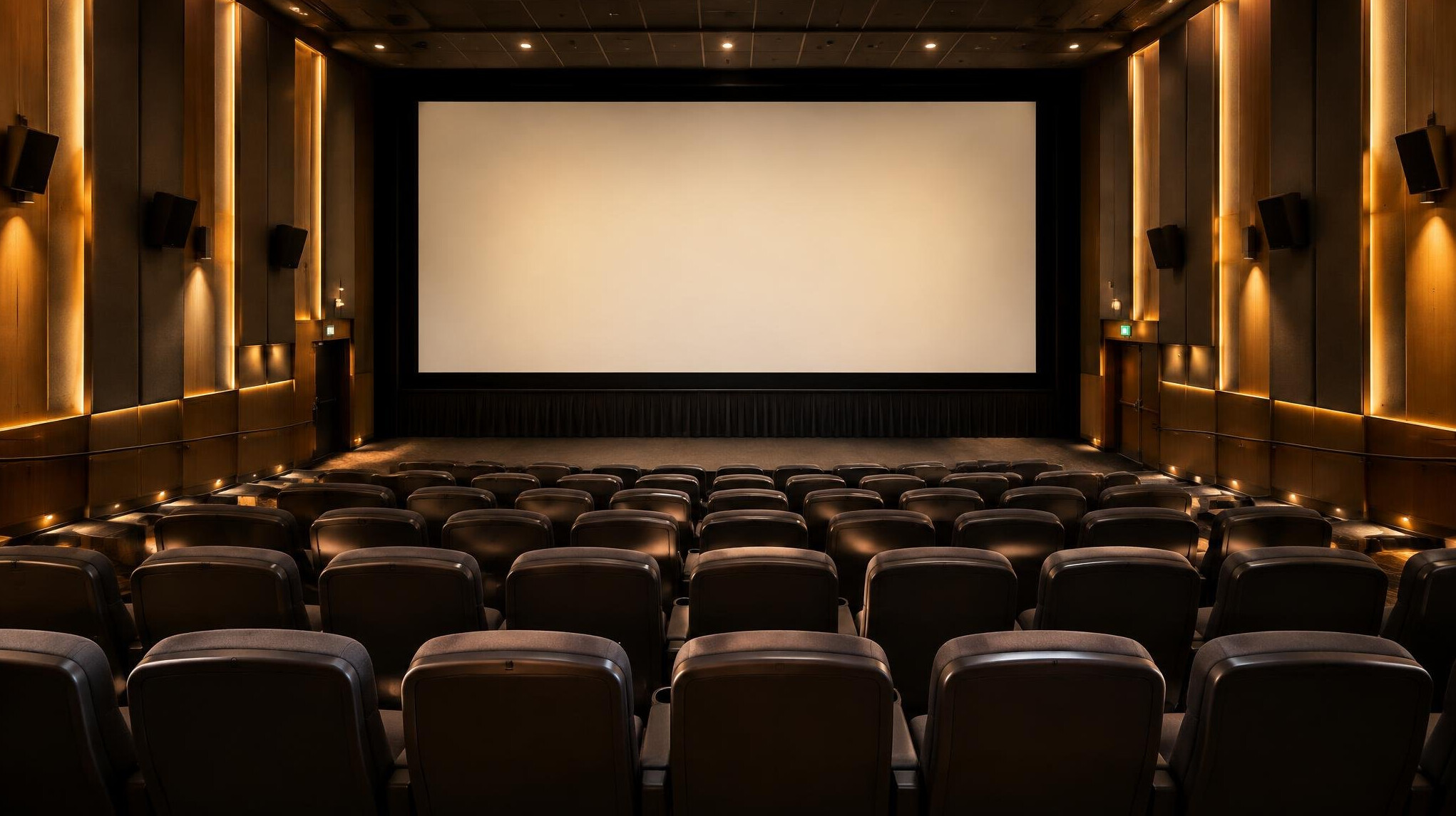 Empty cinema seats facing a screen